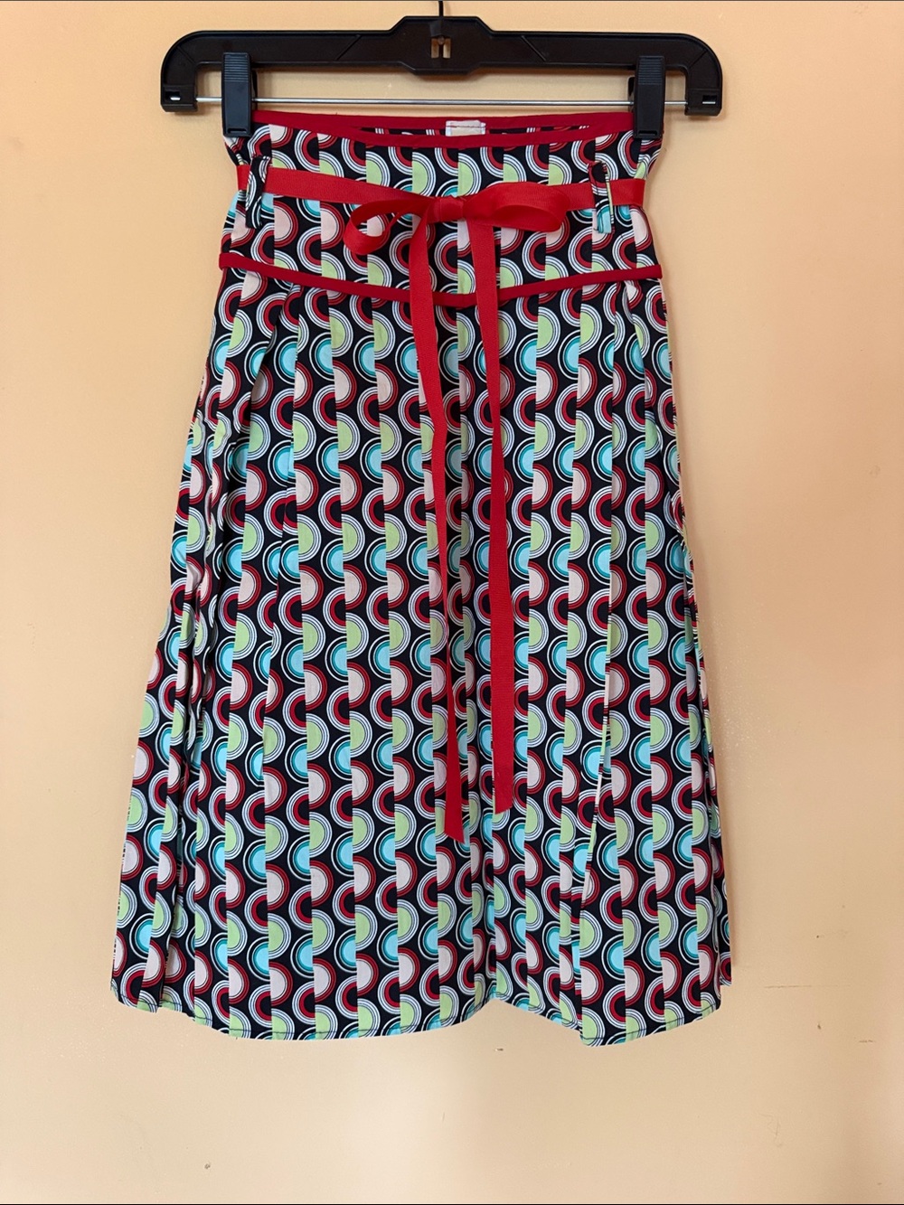 Miss Me Black Retro Geometric Pleated Skirt with Red Trim Size S